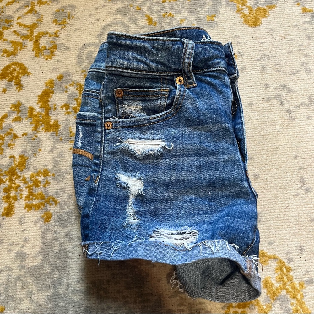 american eagle hi rise shortie size 0 jean shorts